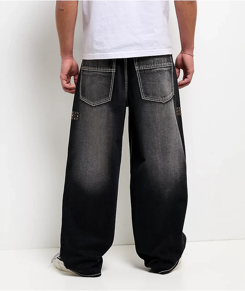 Ninth Hall Astray Disciple Stud Cross Black Wash Loose Fit Jeans