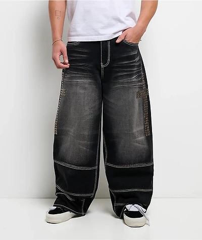 Ninth Hall Astray Disciple Stud Cross Black Wash Loose Fit Jeans
