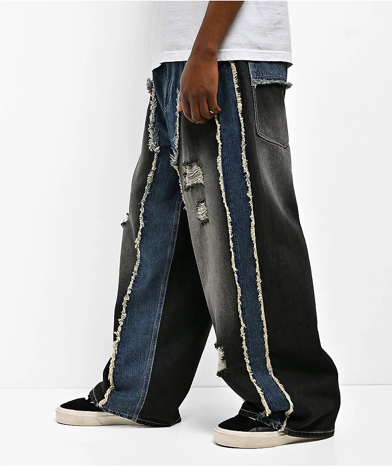 Ninth Hall Astray Double Destroy Black & Blue Loose Fit Jeans