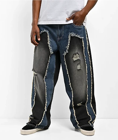 Ninth Hall Astray Double Destroy Black & Blue Loose Fit Jeans