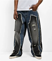 Ninth Hall Astray Double Destroy Black & Blue Loose Fit Jeans