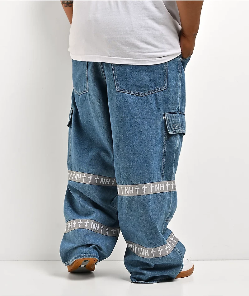 Ninth Hall Astray Strapped Blue Wash Ultra Wide Cargo Jeans