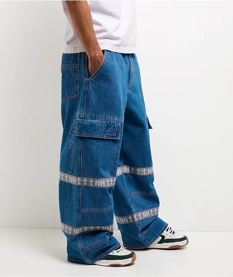Ninth Hall Astray Strapped Blue Wash Ultra Wide Cargo Jeans