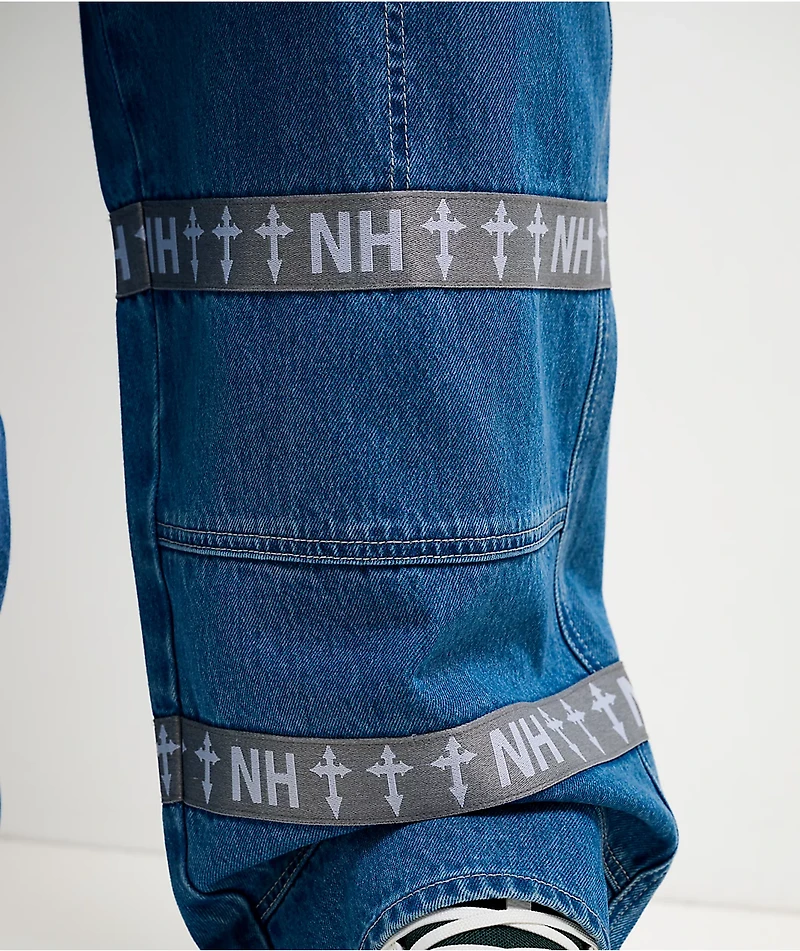 Ninth Hall Astray Strapped Blue Wash Ultra Wide Cargo Jeans