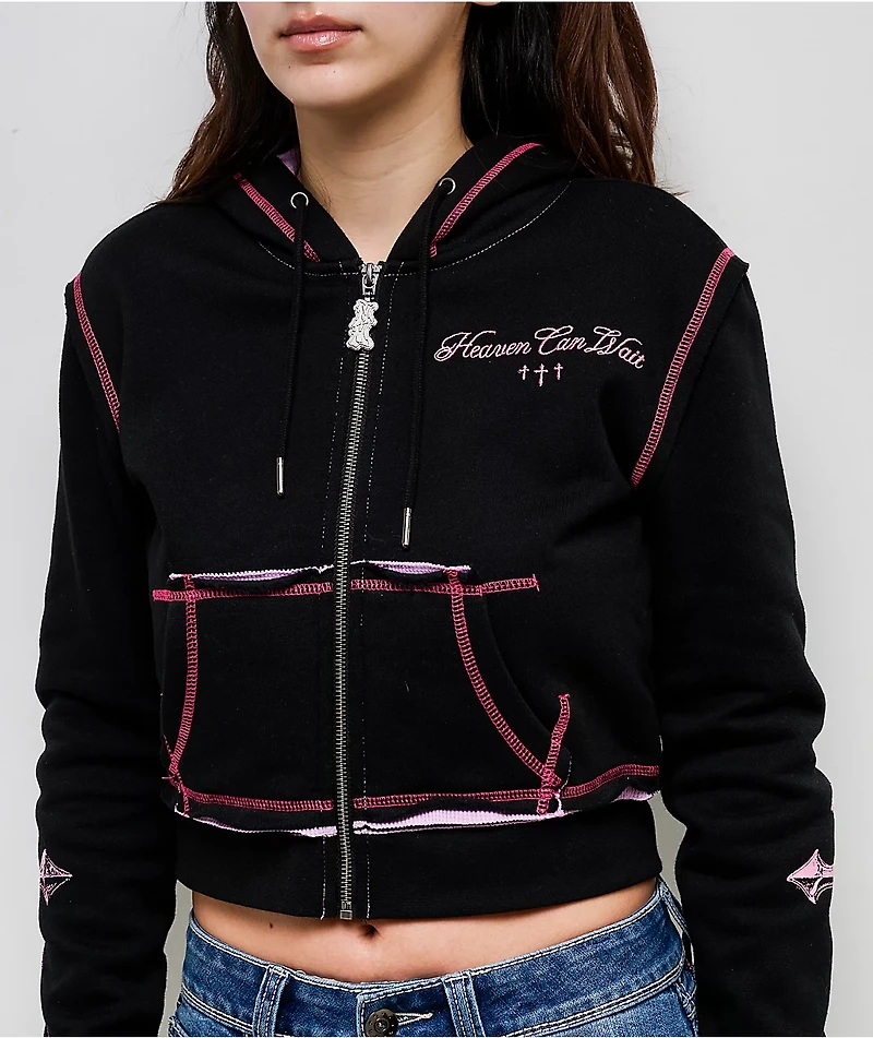 Ninth Hall Avani Black Thermal Crop Zip Hoodie