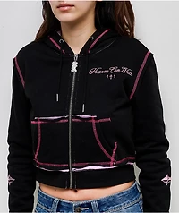Ninth Hall Avani Black Thermal Crop Zip Hoodie