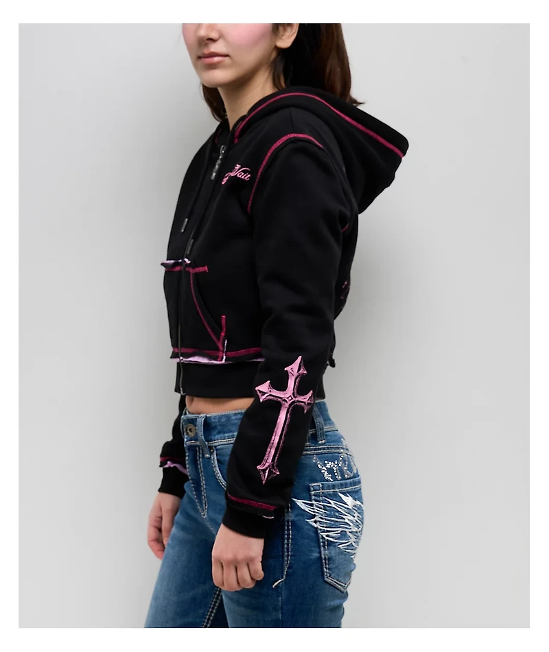 Ninth Hall Avani Black Thermal Crop Zip Hoodie