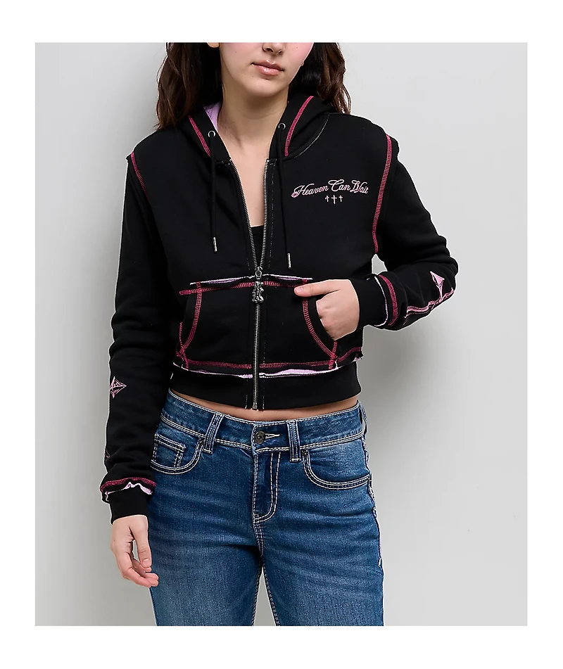 Ninth Hall Avani Black Thermal Crop Zip Hoodie