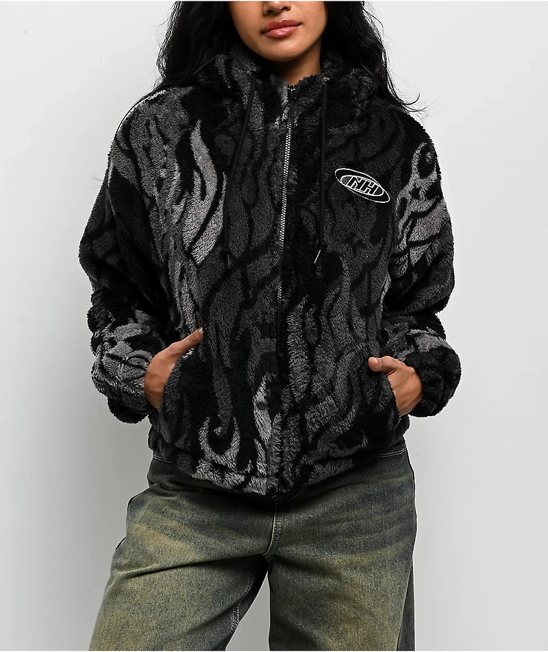 Ninth Hall Aven Flames Grey Sherpa Zip Hoodie