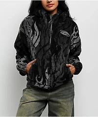 Ninth Hall Aven Flames Grey Sherpa Zip Hoodie