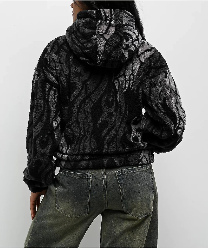 Ninth Hall Aven Flames Grey Sherpa Zip Hoodie