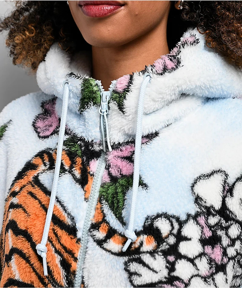 Ninth Hall Aven Tiger Cherry White & Blue Sherpa Zip Hoodie