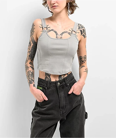 Ninth Hall Avivah Grey Ribbed Corset Tank Top