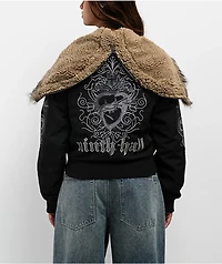 Ninth Hall Ayla Faux Fur Trim Black Hooded Bomber Jacket