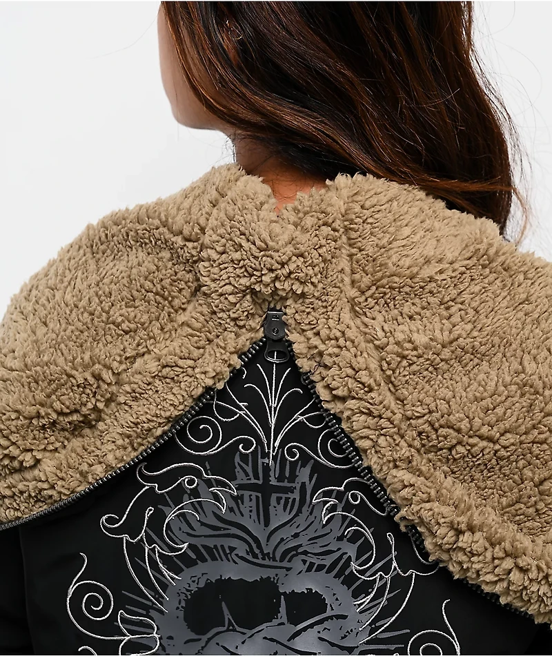 Ninth Hall Ayla Faux Fur Trim Black Hooded Bomber Jacket