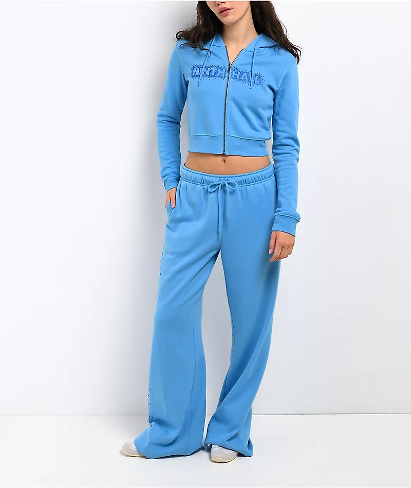 Ninth Hall Baddie Talk Blue Wide Leg Sweatpants