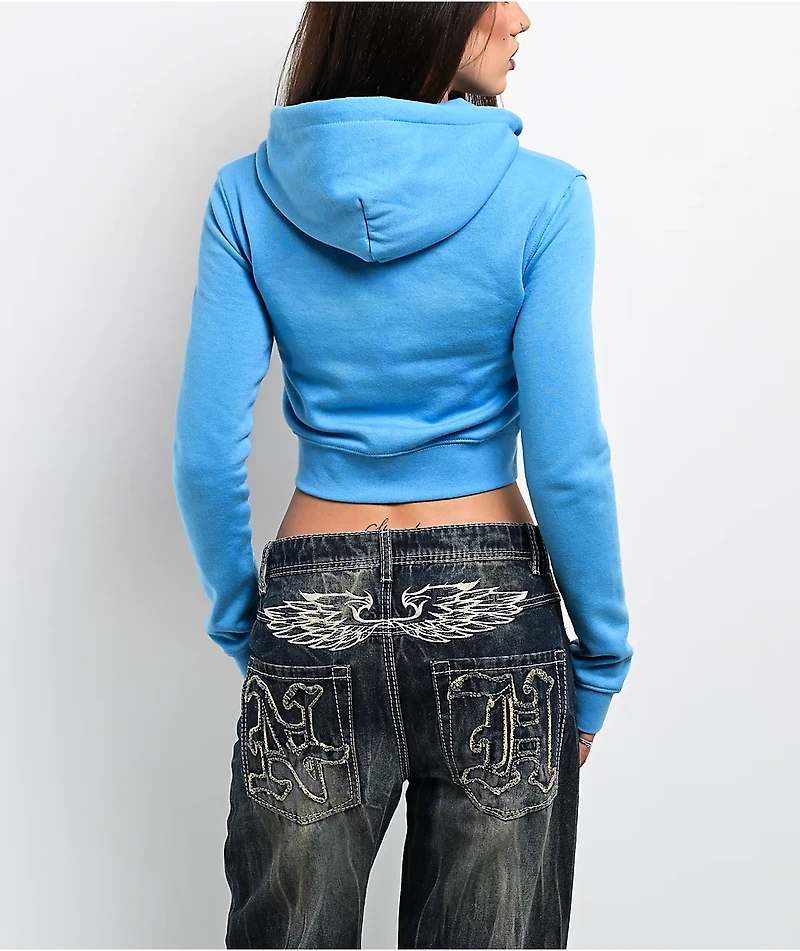 Ninth Hall Baddie Talks Blue Crop Zip Hoodie