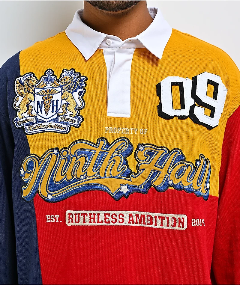 Ninth Hall Benchmark Red, Navy & Yellow Boxy Rugby Shirt