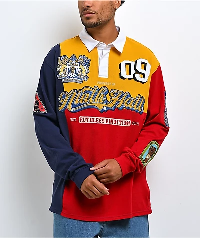 Ninth Hall Benchmark Red, Navy & Yellow Boxy Rugby Shirt