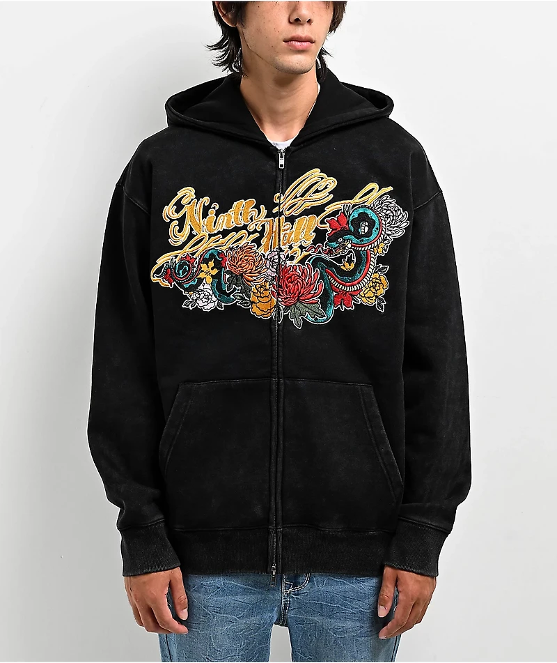 Ninth Hall Big Moves Black Wash Zip Hoodie