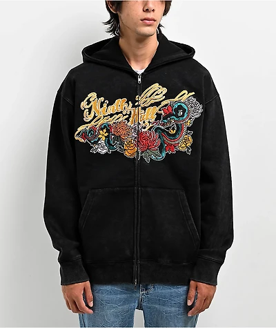 Ninth Hall Big Moves Black Wash Zip Hoodie