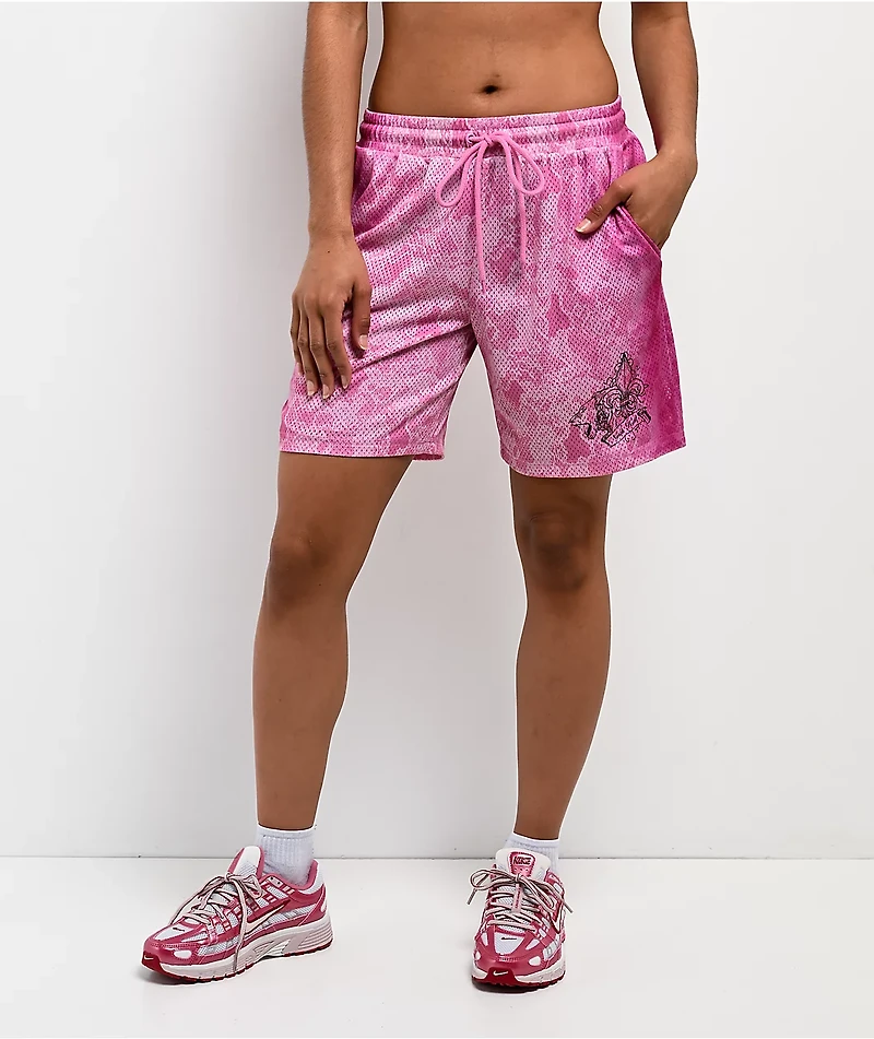 Ninth Hall Billie Lace Print Pink Mesh Shorts