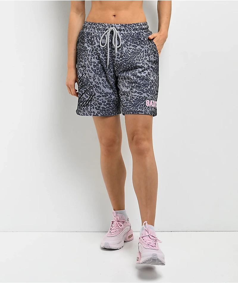 Ninth Hall Billie Leopard Grey Mesh Shorts