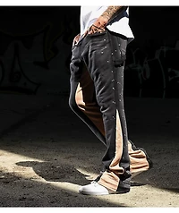 Ninth Hall Black & Tan Wash Stacked Flare Sweatpants