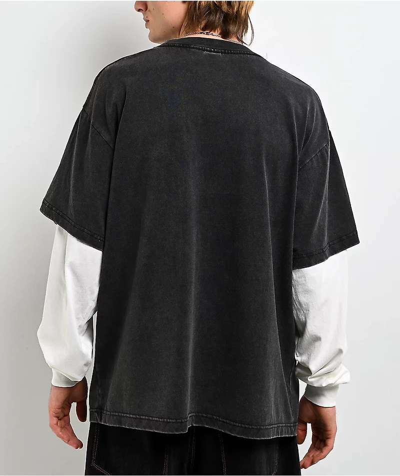 Ninth Hall Black Light Charcoal & White 2fer Long Sleeve T-Shirt