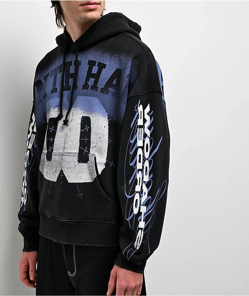 Ninth Hall Bloodshot Black Wash Crop Hoodie