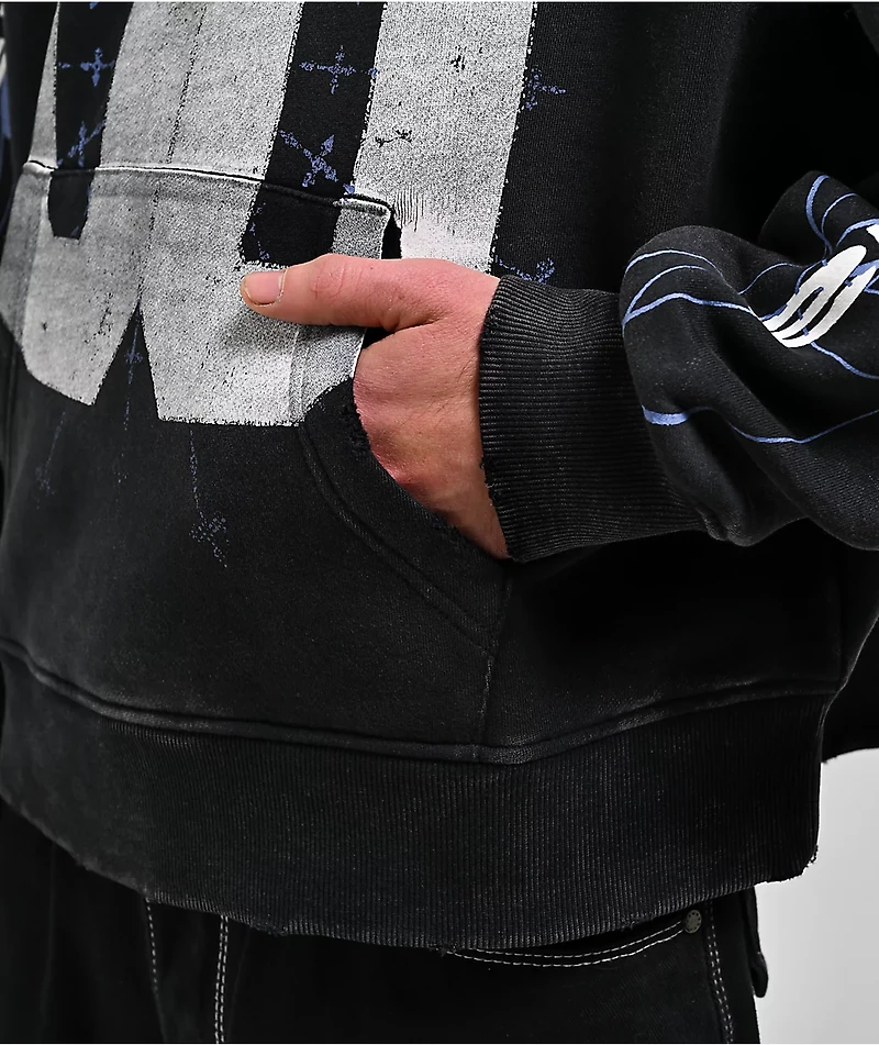 Ninth Hall Bloodshot Black Wash Crop Hoodie