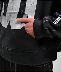 Ninth Hall Bloodshot Black Wash Crop Hoodie