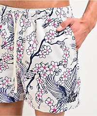 Ninth Hall Blossom Crane White Board Shorts