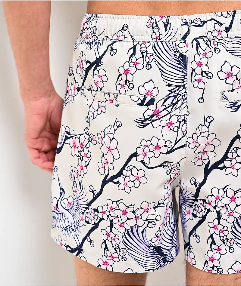 Ninth Hall Blossom Crane White Board Shorts