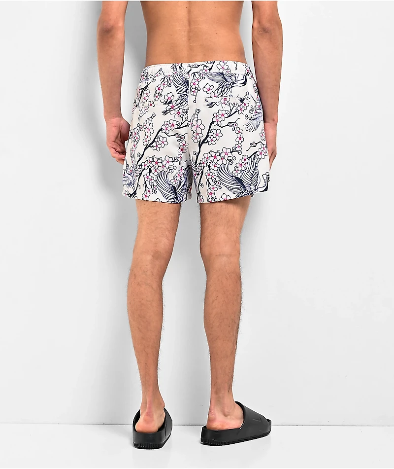 Ninth Hall Blossom Crane White Board Shorts