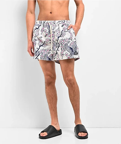 Ninth Hall Blossom Crane White Board Shorts