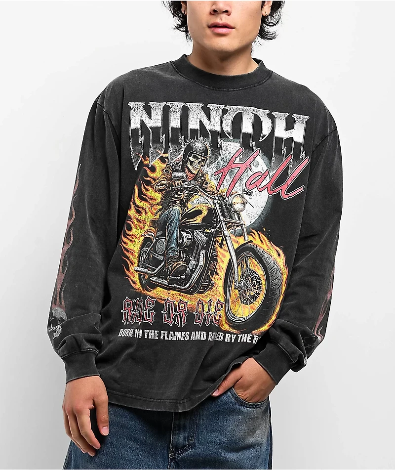 Ninth Hall Born In Flames Vintage Black Long Sleeve T-Shirt