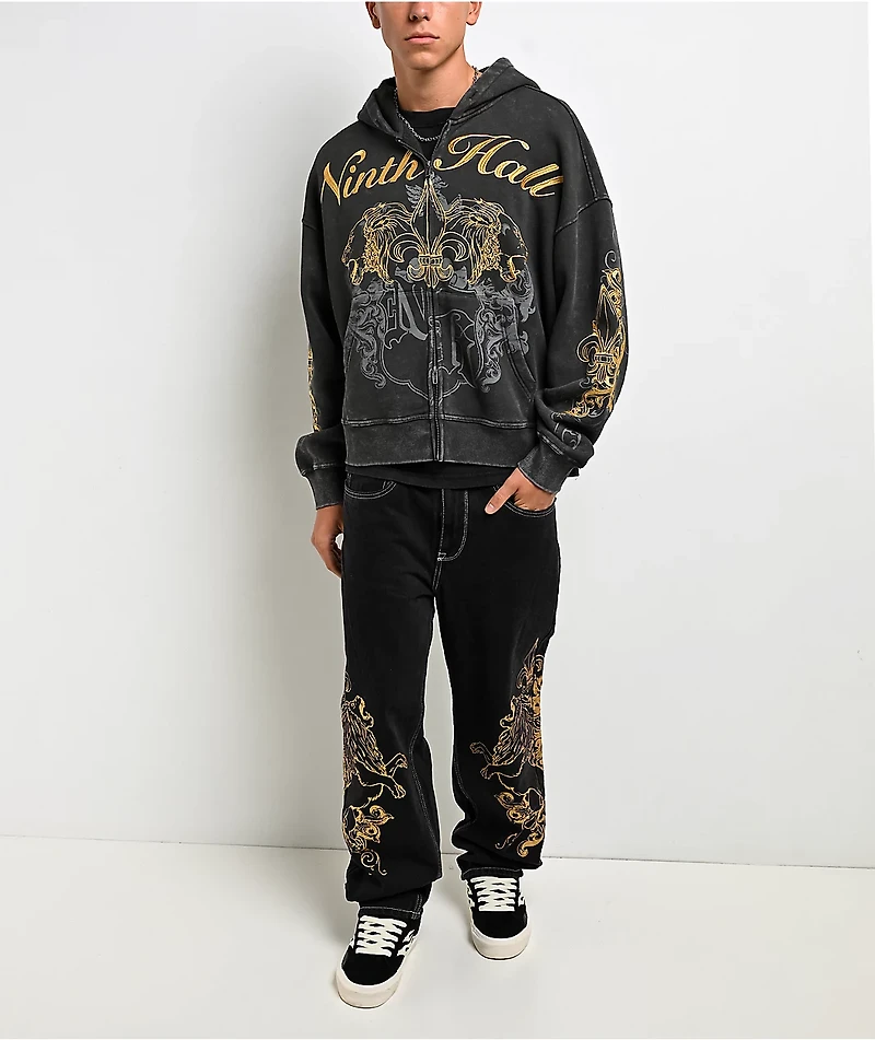 Ninth Hall Brothers Black Wash Crop Zip Hoodie