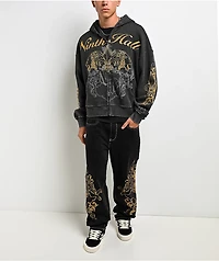 Ninth Hall Brothers Black Wash Crop Zip Hoodie