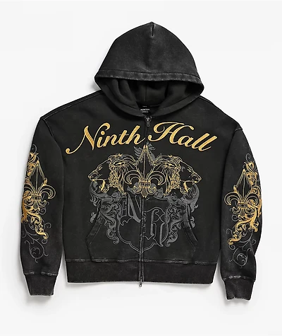 Ninth Hall Brothers Black Wash Crop Zip Hoodie