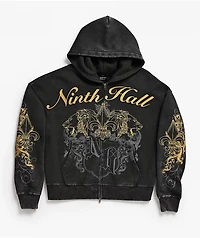 Ninth Hall Brothers Black Wash Crop Zip Hoodie