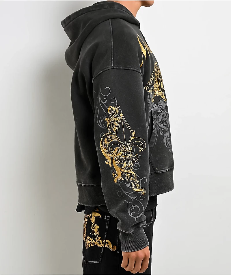 Ninth Hall Brothers Black Wash Crop Zip Hoodie