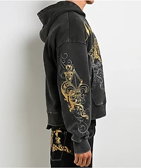 Ninth Hall Brothers Black Wash Crop Zip Hoodie