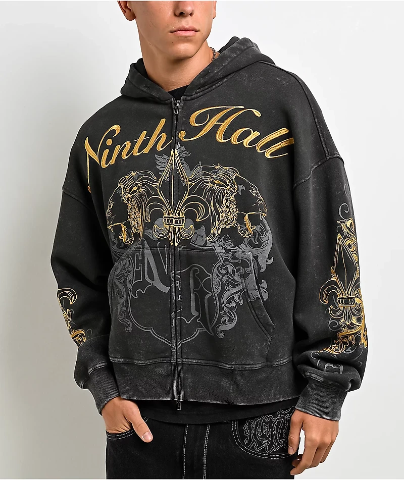 Ninth Hall Brothers Black Wash Crop Zip Hoodie