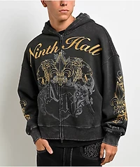 Ninth Hall Brothers Black Wash Crop Zip Hoodie