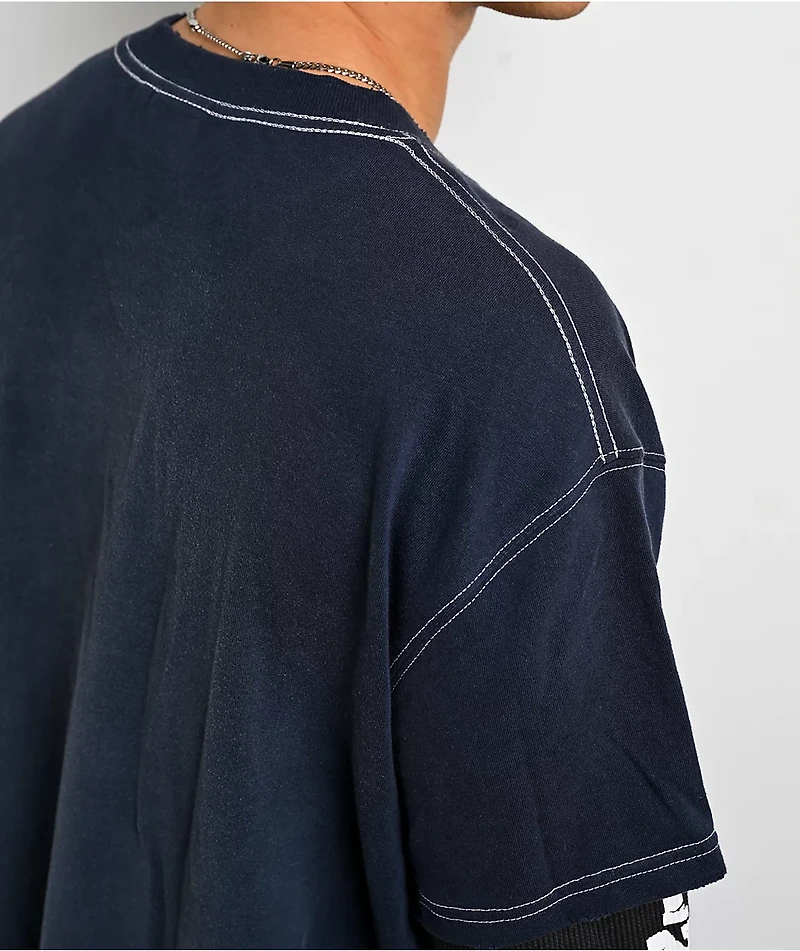 Ninth Hall Champions Navy & Black Wash 2fer Long Sleeve T-Shirt
