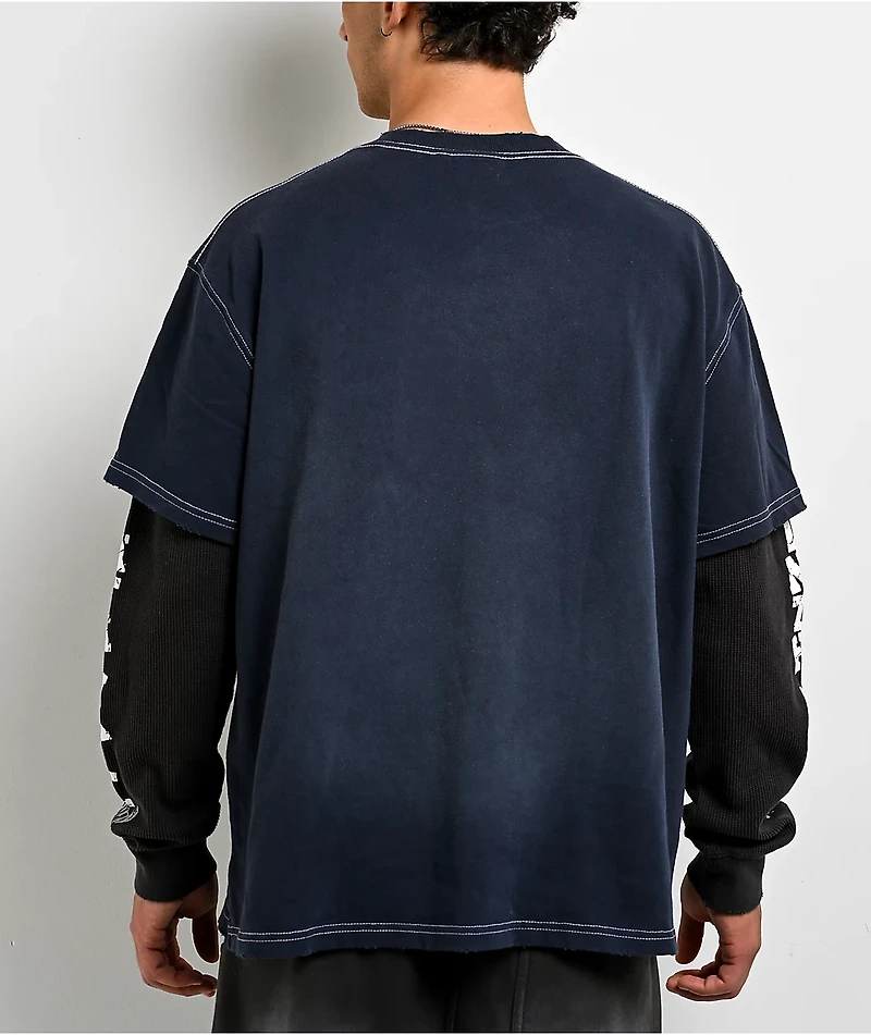 Ninth Hall Champions Navy & Black Wash 2fer Long Sleeve T-Shirt