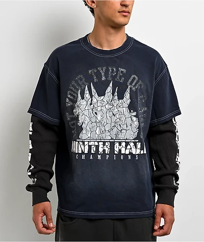 Ninth Hall Champions Navy & Black Wash 2fer Long Sleeve T-Shirt