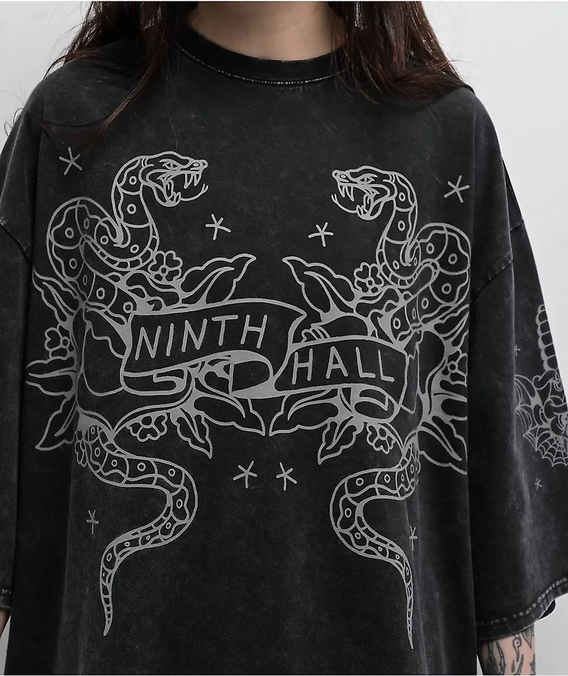 Ninth Hall Ciara Snake Black Wash Oversized Boxy T-Shirt
