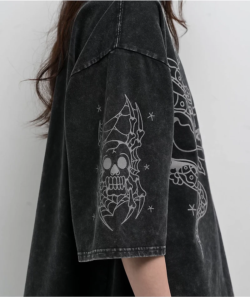 Ninth Hall Ciara Snake Black Wash Oversized Boxy T-Shirt